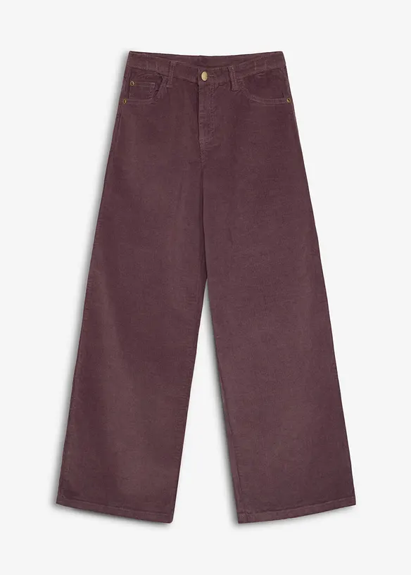 weiche Cordhose aus Bio-Baumwollstretch in lila von vorne - bonprix