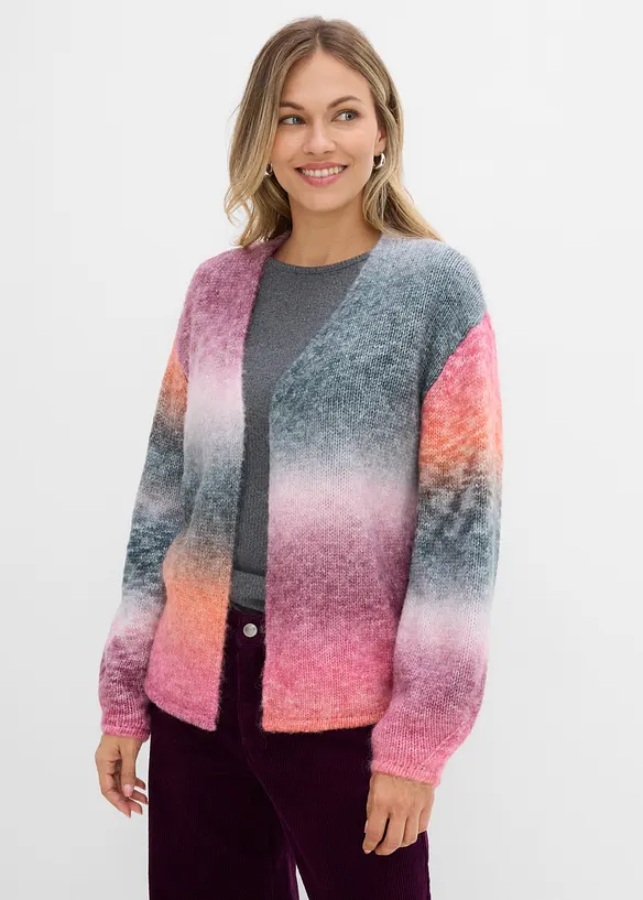Grobstrickjacke mit Farbverlauf in schwarz von vorne (im Anschnitt) - bonprix