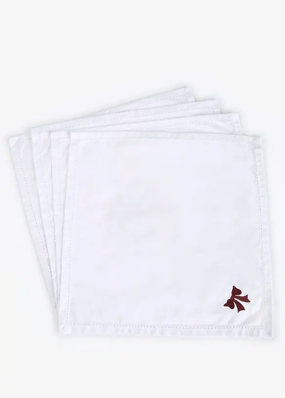 Stoffservietten aus Bio-Baumwolle mit Stickerei (4er Pack) in weiß von vorne - bonprix