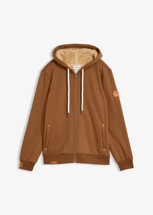 Kapuzen-Sweatjacke mit Teddyfutter in braun von vorne - bonprix Kapuzen-Sweatjacke mit Teddyfutter in braun von vorne - bonprix