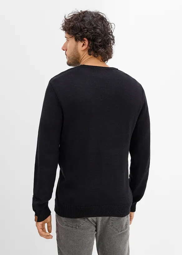 Feinstrickpullover in Regular Fit in schwarz von hinten (im Anschnitt) - bonprix