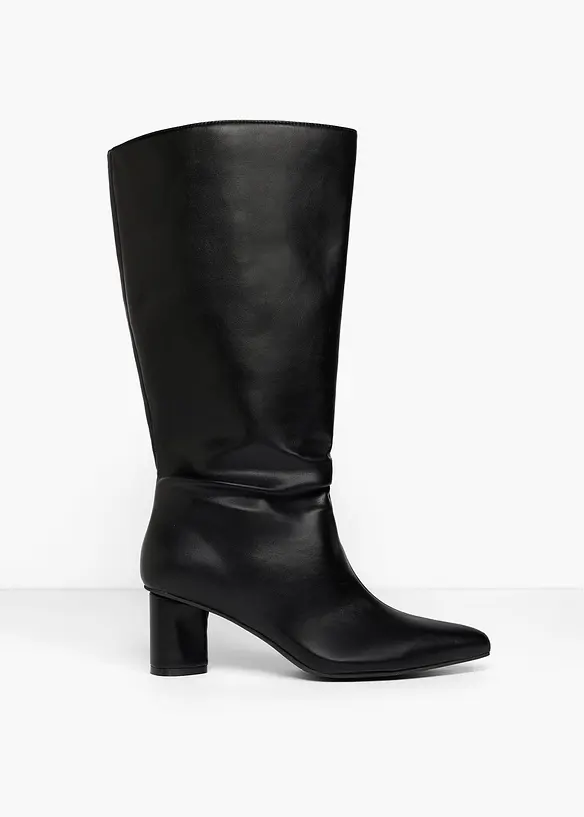 Weitschaftstiefel mit Blockabsatz in schwarz - bonprix