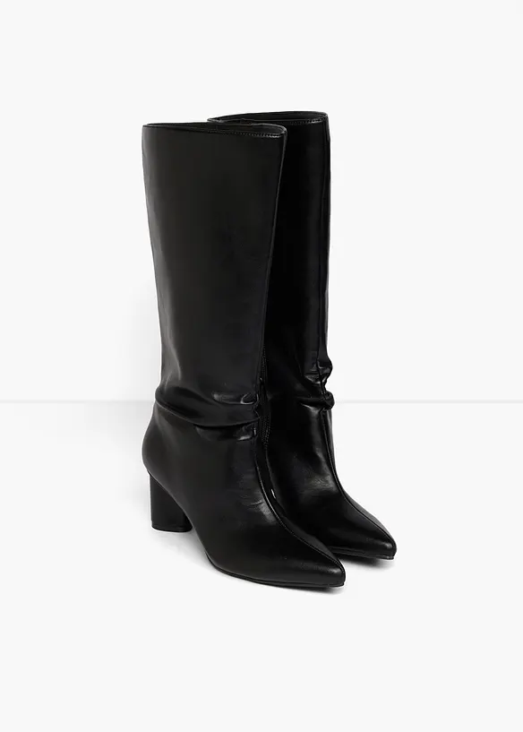 Weitschaftstiefel mit Blockabsatz in schwarz - bonprix