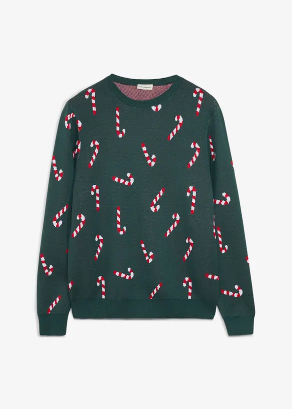 Feinstrickpullover mit Weihnachtsmotiv in petrol von vorne - bonprix