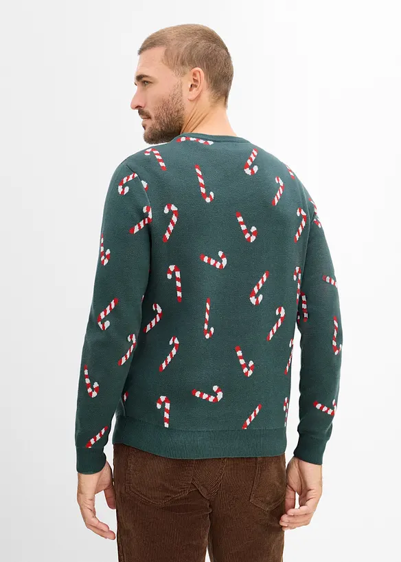 Feinstrickpullover mit Weihnachtsmotiv in petrol von hinten (im Anschnitt) - bonprix