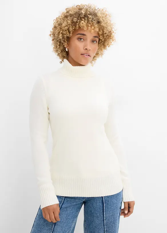 Basic Rollkragenpullover in weiß von vorne (im Anschnitt) - bonprix Basic Rollkragenpullover in weiß von vorne (im Anschnitt) - bonprix
