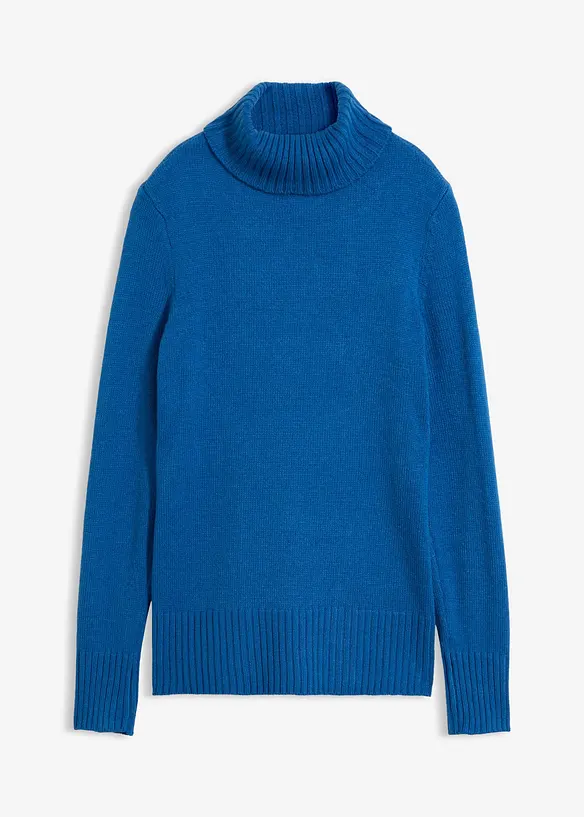 Basic Rollkragenpullover in blau von vorne - bonprix