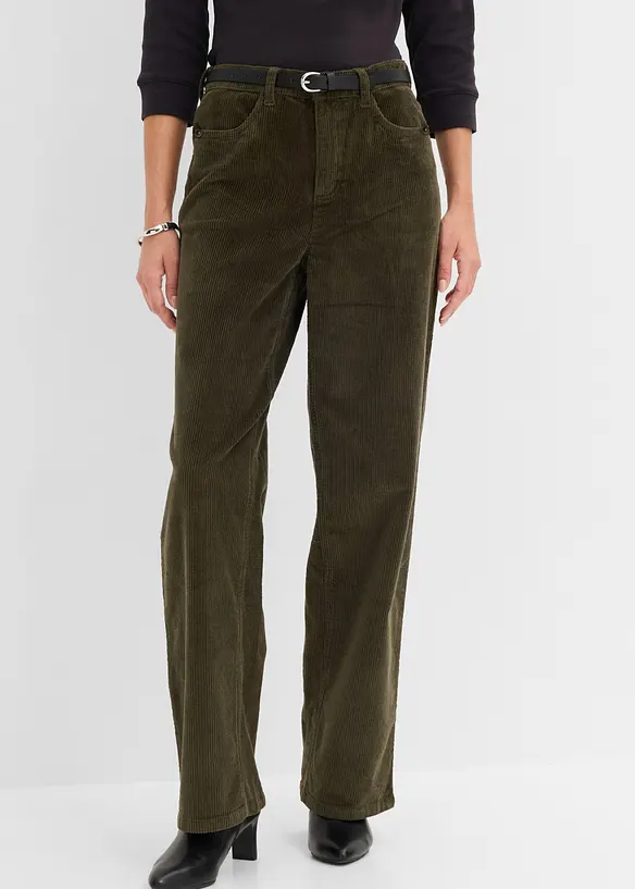 Cordhose mit ausgestelltem Bein in grün von vorne - bonprix Cordhose mit ausgestelltem Bein in grün von vorne - bonprix