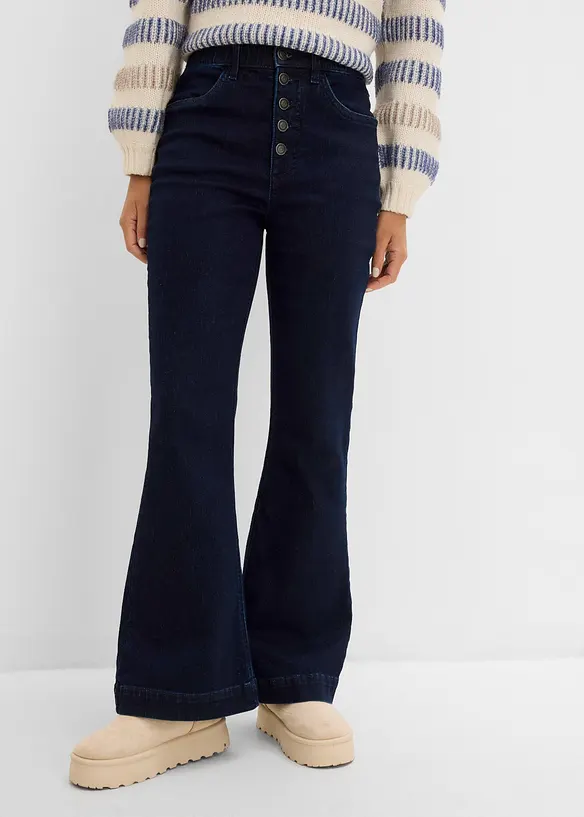 Flared-Jeans High Waist, Bequembund in blau von vorne - bonprix