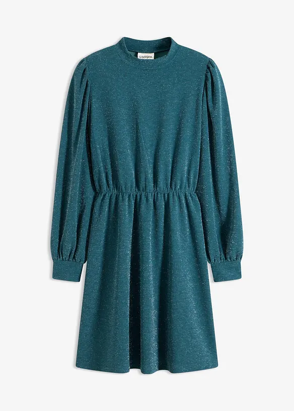 Glitzerkleid aus fester Interlock-Qualität in petrol von vorne - bonprix