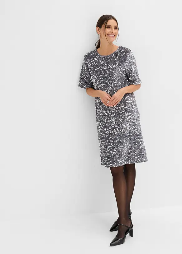 Minikleid mit Pailletten in silber von vorne (Totalaufnahme) - bonprix Minikleid mit Pailletten in silber von vorne (Totalaufnahme) - bonprix