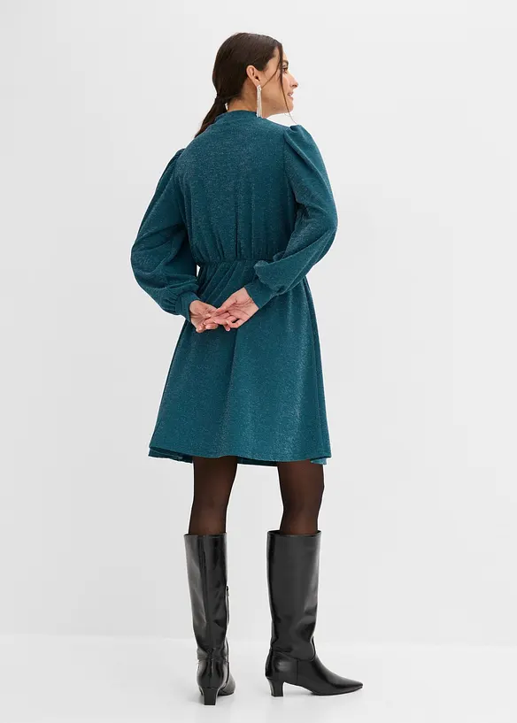 Glitzerkleid aus fester Interlock-Qualität in petrol von hinten (Totalaufnahme) - bonprix