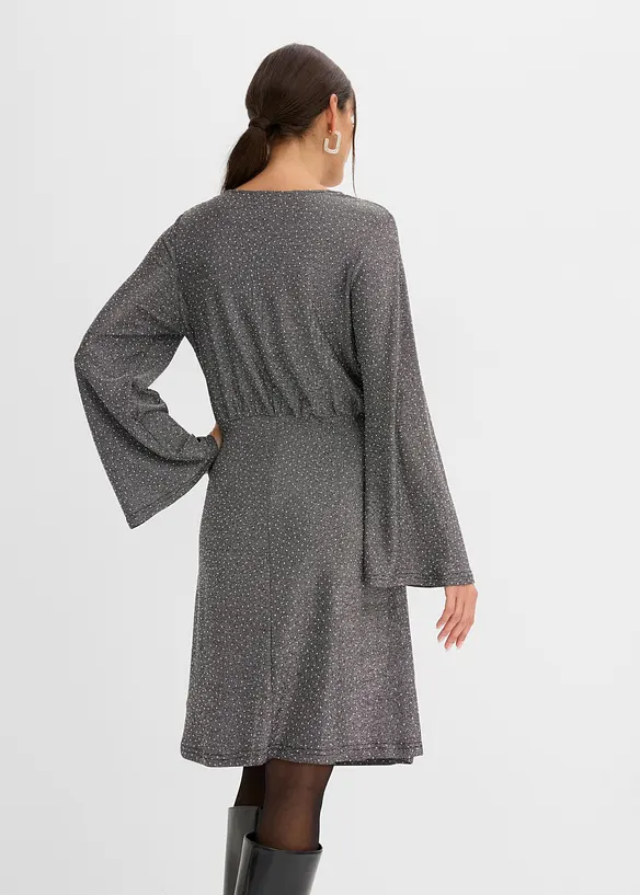 Jerseykleid mit Glitzereffekt und Strasssteinchen in grau von hinten (Totalaufnahme) - bonprix