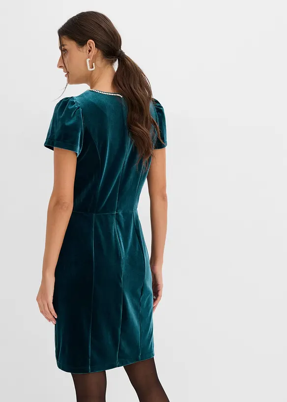 Kleid mit Strassverzierung in petrol von hinten (Totalaufnahme) - bonprix Kleid mit Strassverzierung in petrol von hinten (Totalaufnahme) - bonprix