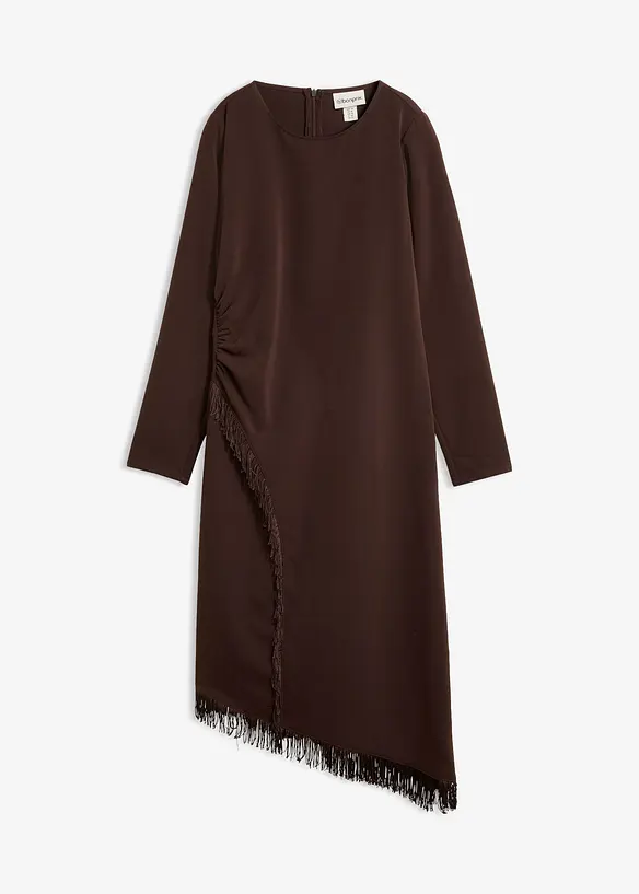 Asymmetrisches Midikleid mit Fransen in braun von vorne - bonprix