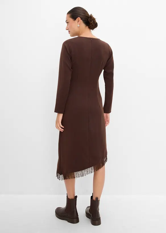 Asymmetrisches Midikleid mit Fransen in braun von hinten (Totalaufnahme) - bonprix