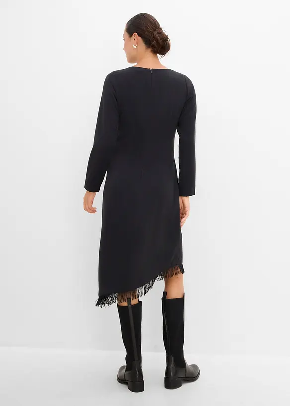 Asymmetrisches Midikleid mit Fransen in schwarz von hinten (Totalaufnahme) - bonprix