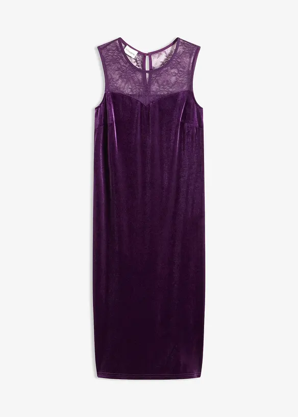 Kleid aus Samt mit Spitzeneinsatz in lila von vorne - bonprix
