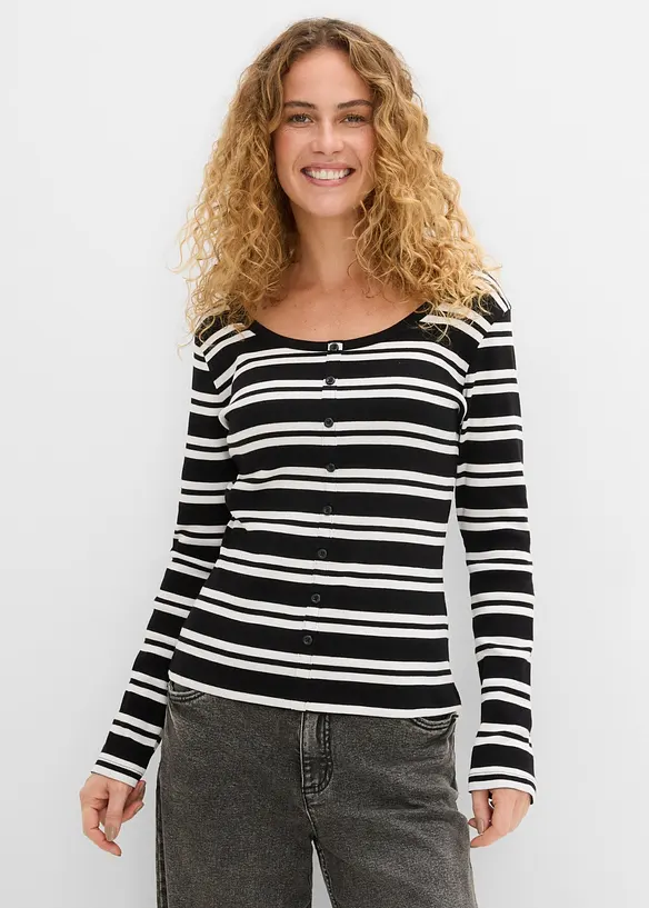 Ripp-Shirt aus Bio-Baumwolle in schwarz von vorne (im Anschnitt) - bonprix
