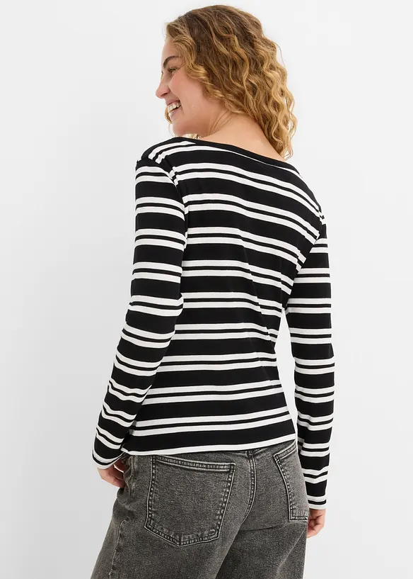 Ripp-Shirt aus Bio-Baumwolle in schwarz von hinten (im Anschnitt) - bonprix