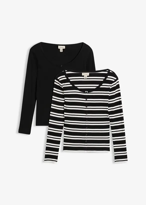 Ripp-Shirt aus Bio-Baumwolle in schwarz von vorne - bonprix