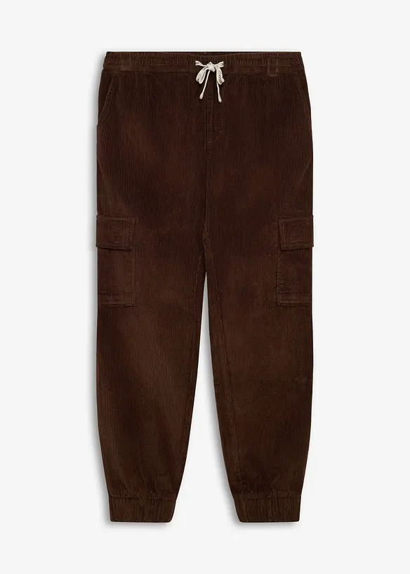 Schlupf-Cargohose aus Stretch-Cord mit Bequembund in braun von vorne - bonprix