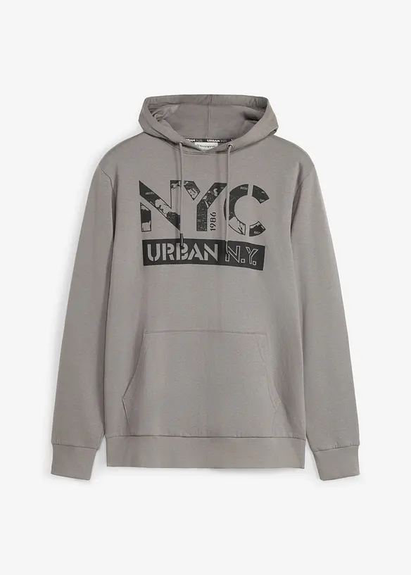 Hoodie aus reiner Bio-Baumwolle in grau von vorne - bonprix