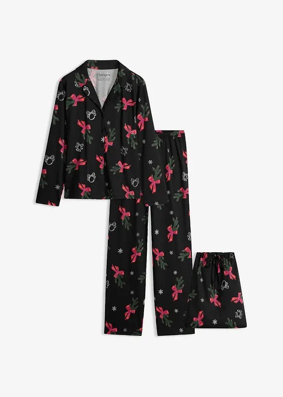 Pyjama aus reiner Baumwolle mit Geschenktasche in schwarz von vorne - bonprix