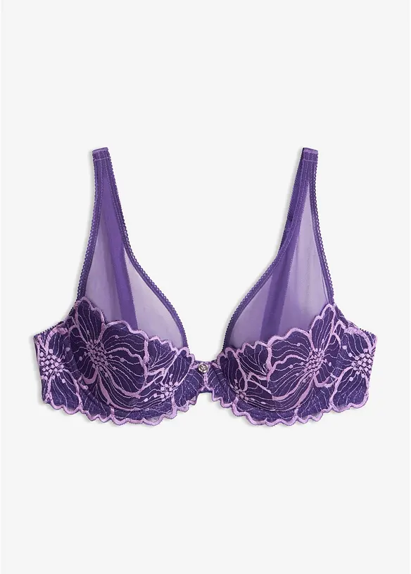 Schalen-BH mit zweifarbiger Spitze in lila von vorne - bonprix