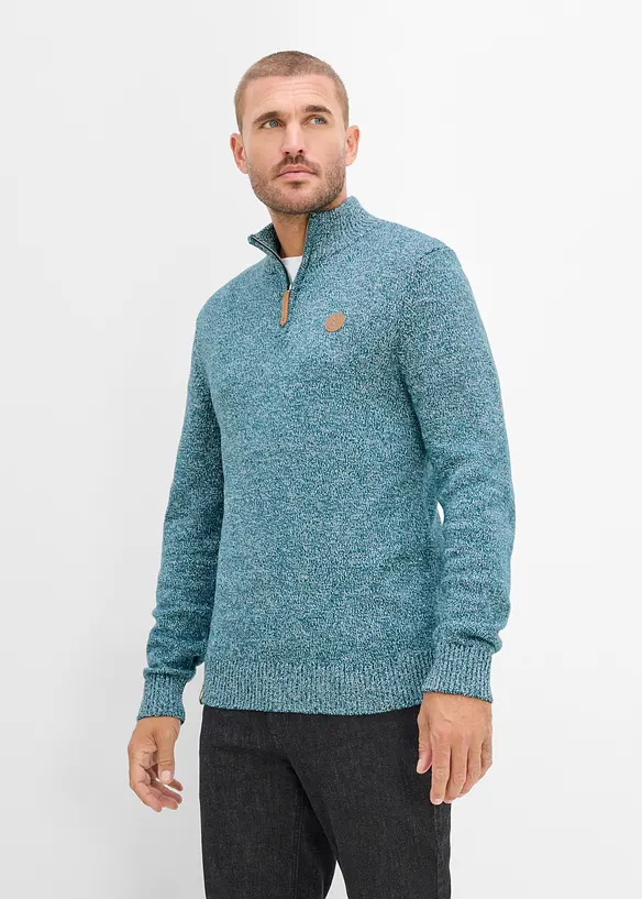 Pullover in Regular Fit in petrol von vorne (im Anschnitt) - bonprix
