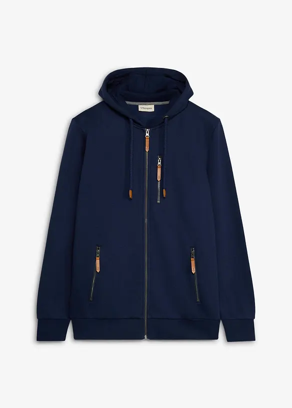 Sweatjacke aus schwerer Qualität mit PU-Details in blau von vorne - bonprix