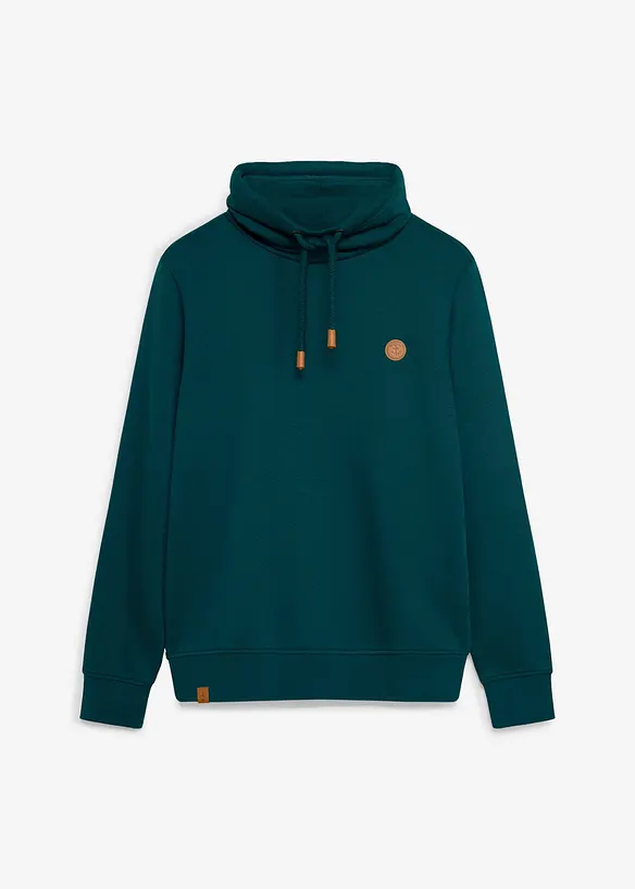 Sweatshirt aus schwerer Qualität mit PU-Details in petrol von vorne - bonprix