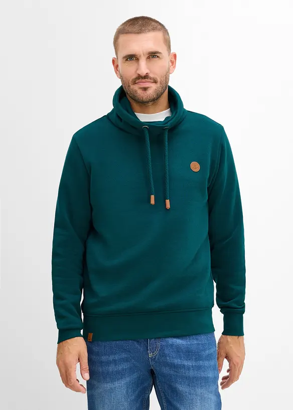 Sweatshirt aus schwerer Qualität mit PU-Details in petrol von vorne (im Anschnitt) - bonprix