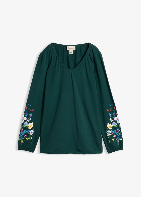 Langarmshirt aus Bio-Baumwoll-Stretch in grün von vorne - bonprix