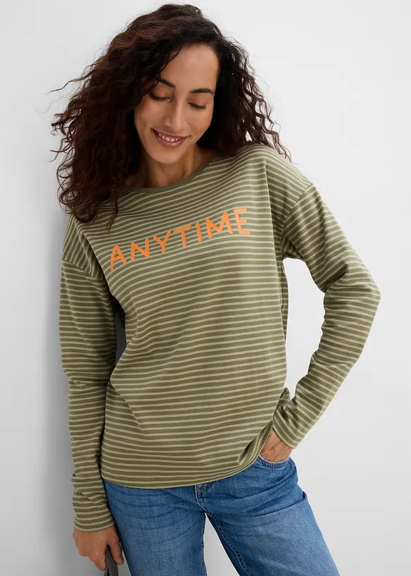 Langarmshirt aus reiner Bio-Baumwolle in grün von vorne (im Anschnitt) - bonprix