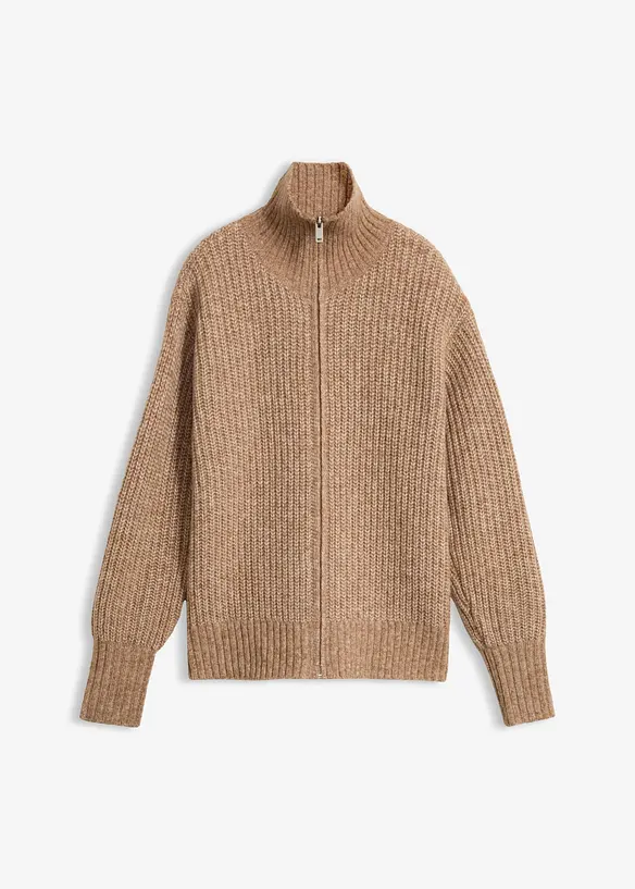 Grobstrickjacke mit Wollanteil in braun von vorne - bonprix