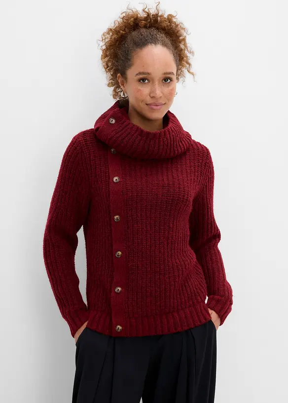Pullover mit Knopfleiste in rot von vorne (im Anschnitt) - bonprix