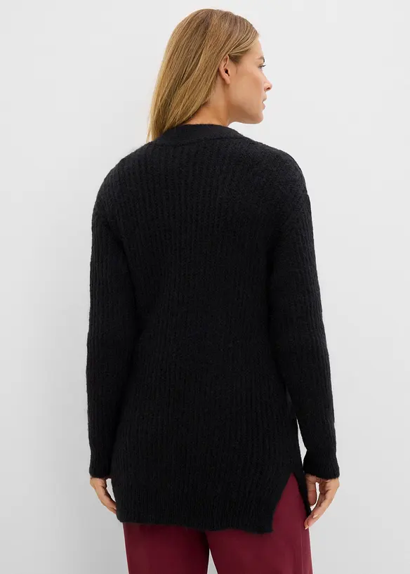Grobstrickjacke aus weichem Wollmix in schwarz von hinten (im Anschnitt) - bonprix Grobstrickjacke aus weichem Wollmix in schwarz von hinten (im Anschnitt) - bonprix