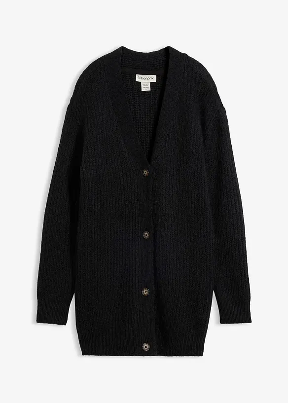 Grobstrickjacke aus weichem Wollmix in schwarz von vorne - bonprix Grobstrickjacke aus weichem Wollmix in schwarz von vorne - bonprix