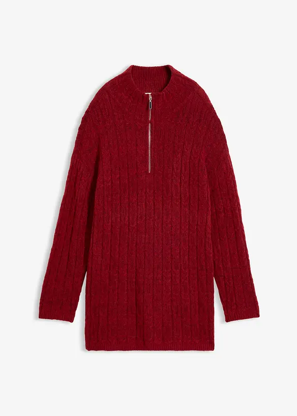Longpullover mit Zopfmuster in rot von vorne - bonprix