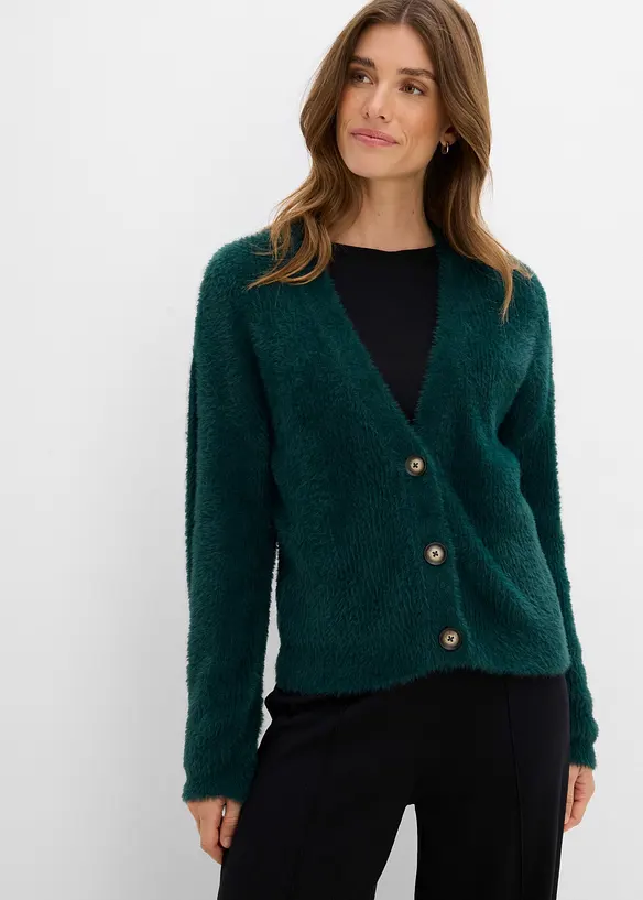 Strickjacke mit Viskose in grün von vorne (im Anschnitt) - bonprix