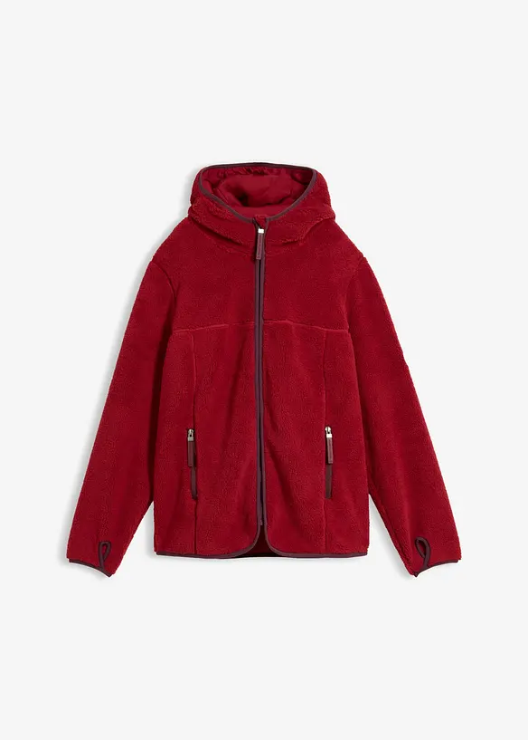 Teddy-Fleece Jacke mit Kapuze in rot von vorne - bonprix