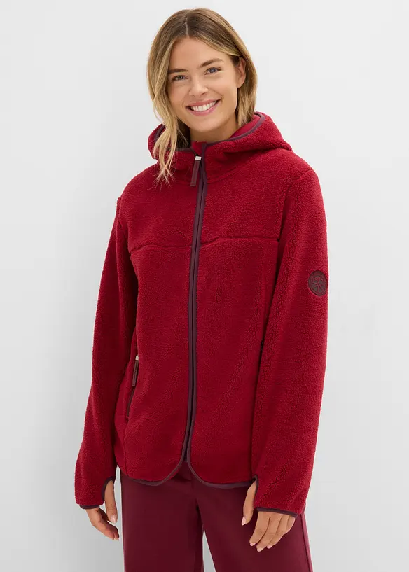 Teddy-Fleece Jacke mit Kapuze in rot von vorne (im Anschnitt) - bonprix