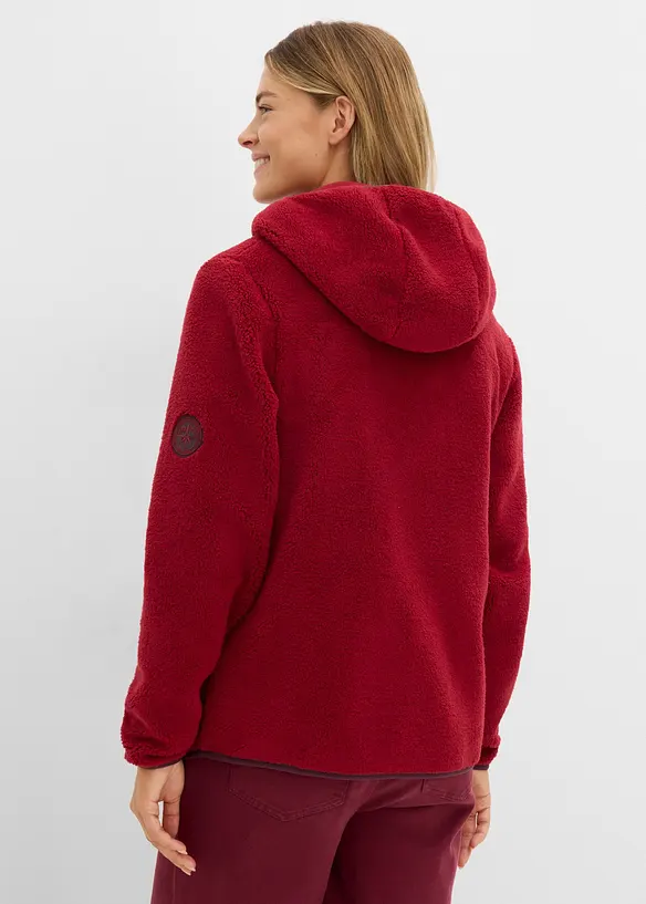 Teddy-Fleece Jacke mit Kapuze in rot von hinten (im Anschnitt) - bonprix