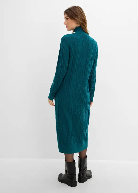 Strickkleid aus Zopfstrick in petrol von hinten (Totalaufnahme) - bonprix