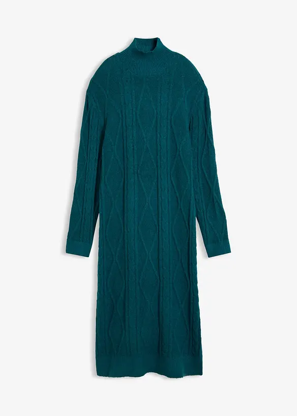 Strickkleid aus Zopfstrick in petrol von vorne - bonprix
