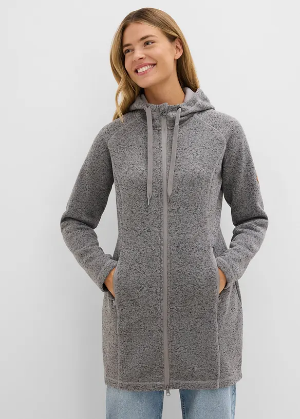 Long-Fleecejacke mit Kapuze in schwarz von vorne (im Anschnitt) - bonprix Long-Fleecejacke mit Kapuze in schwarz von vorne (im Anschnitt) - bonprix