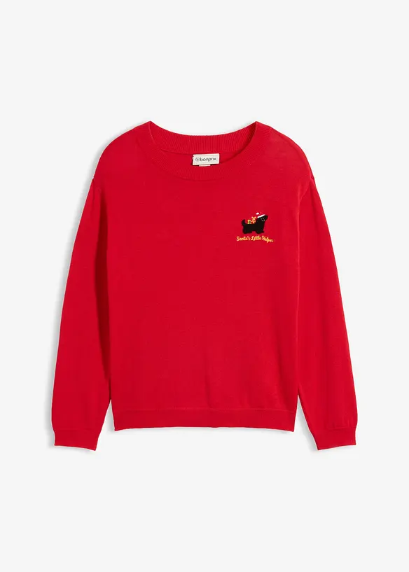 Strickpullover mit Rundhals in rot von vorne - bonprix