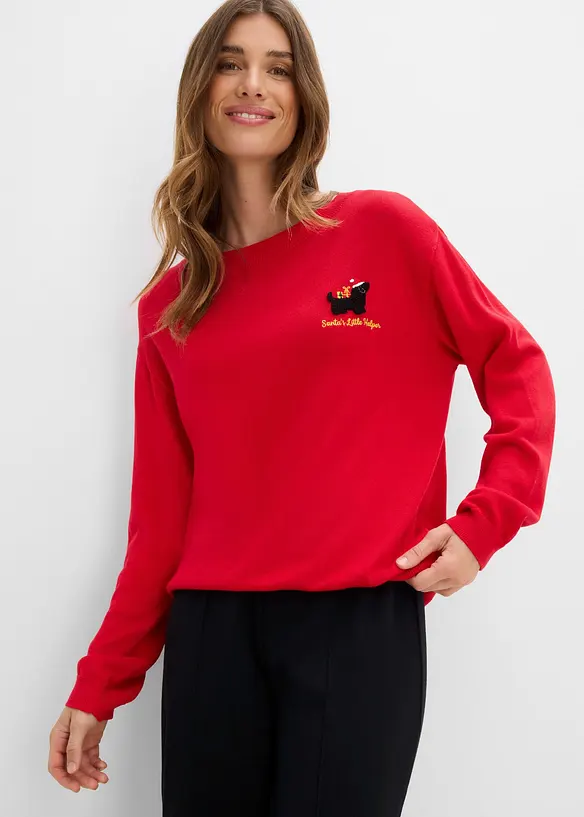Strickpullover mit Rundhals in rot von vorne (im Anschnitt) - bonprix