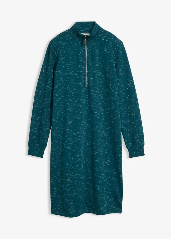 Sweatkleid mit Troyer in petrol von vorne - bonprix
